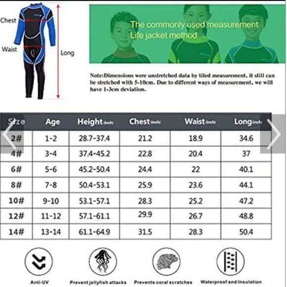 Ski Warm youth wetsuit.  Approx size youth 10.  See measurements - Picture 6 of 6